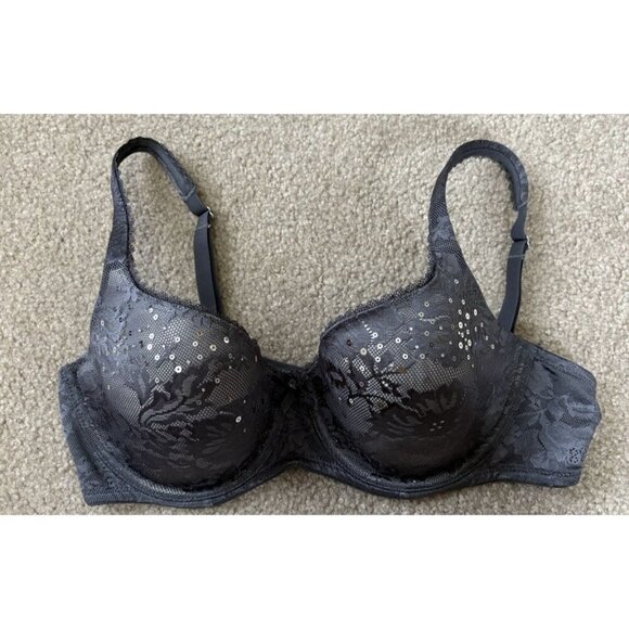 Body By Victoria Demi Bra 34D Lined With Sequins Gray - Picture 1 of 5
